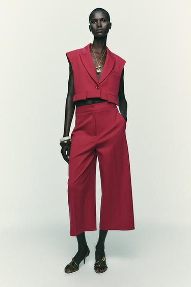 Zara SHORT VEST WITH FLAPS - Raspberry