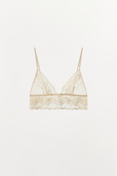 SUJETADOR TRIANGULAR MESH ENCAJE - Crudo de Zara