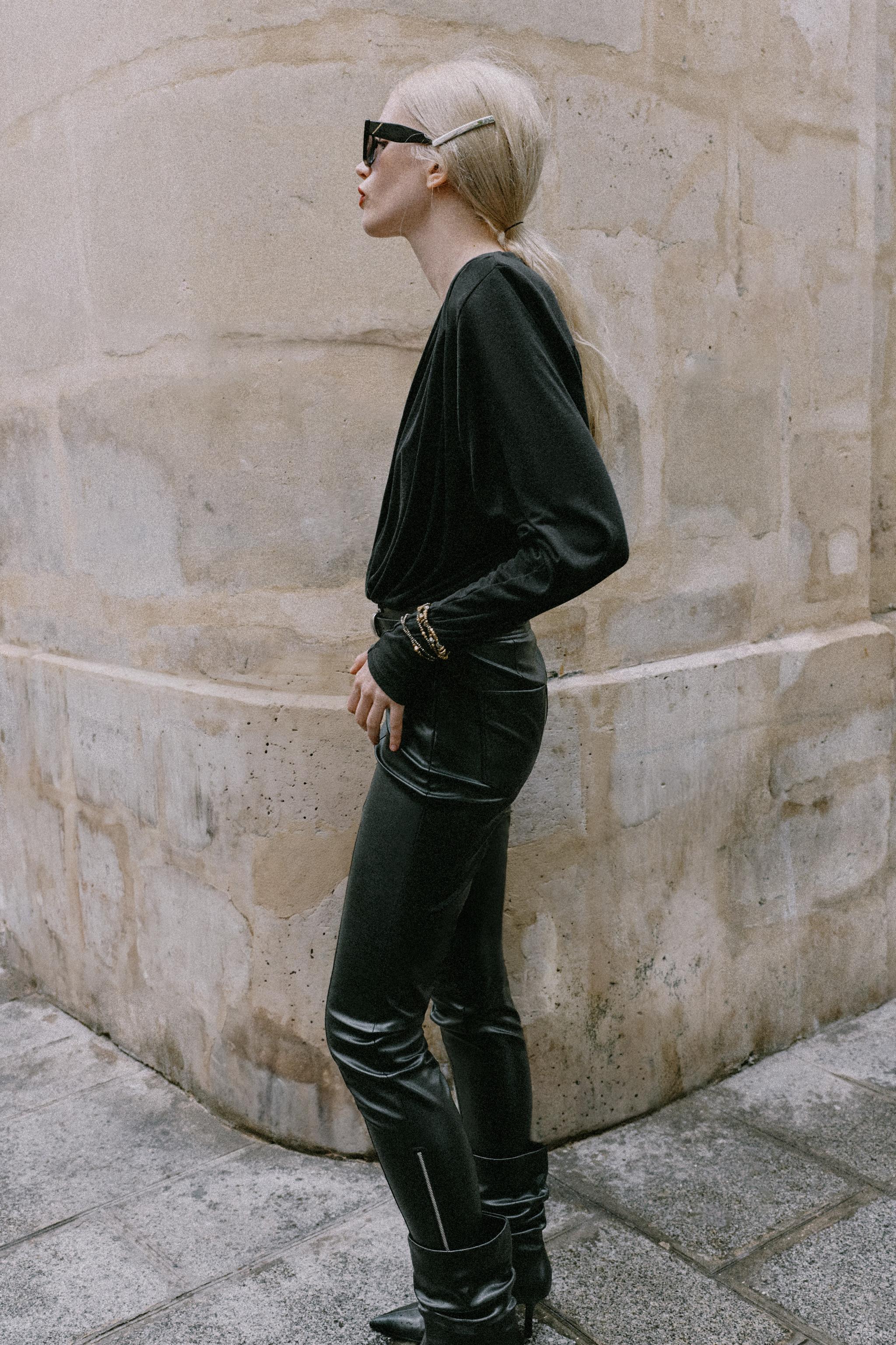 FAUX LEATHER ZIP HEM PANTS