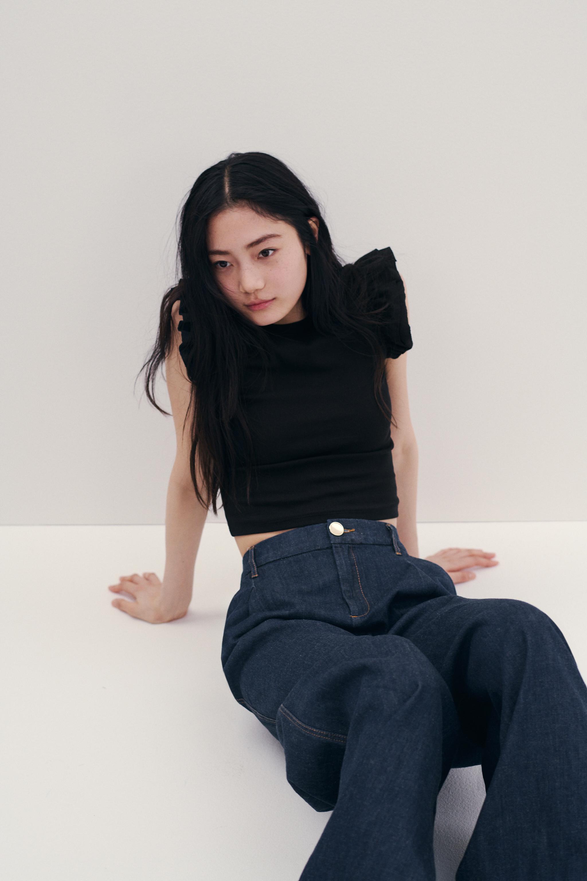 フリルリブTシャツ - ブラック | ZARA Japan / 日本