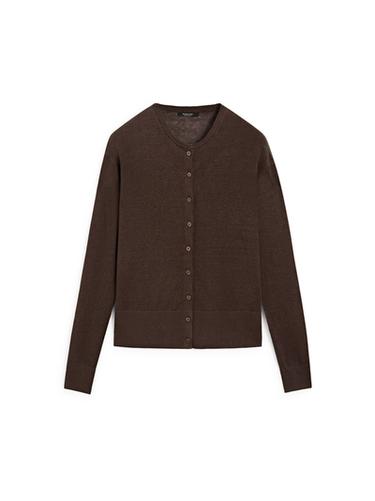 Cardigan en maille de lin à boutons - Chocolat de Zara