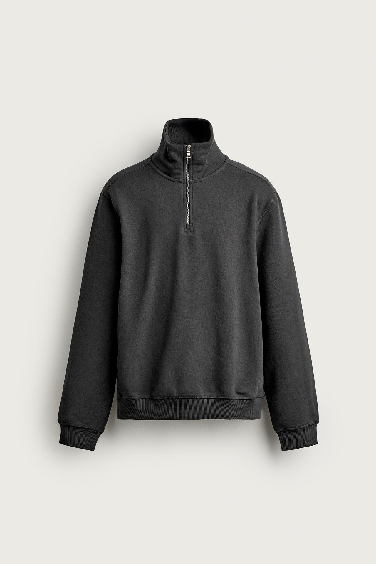 BASIC QUARTER-ZIP SWEATSHIRT — Anthracite grey