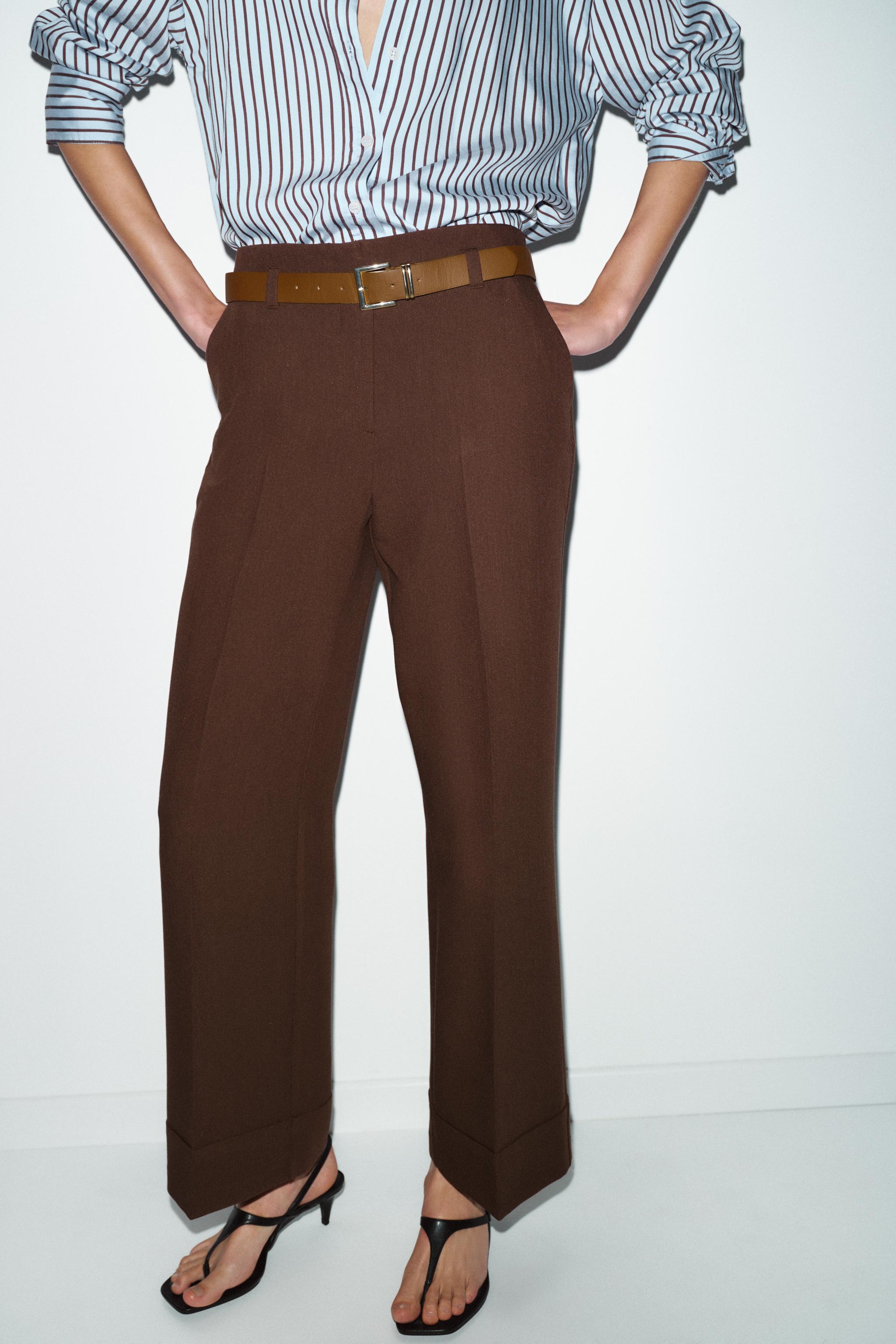 BELTED CUFFED HEM PANTS