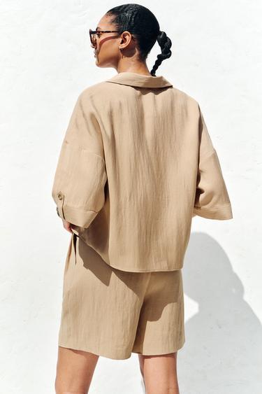 CHEMISE MANCHES COURTES AMPLES - Camel moyen de Zara - Image 5