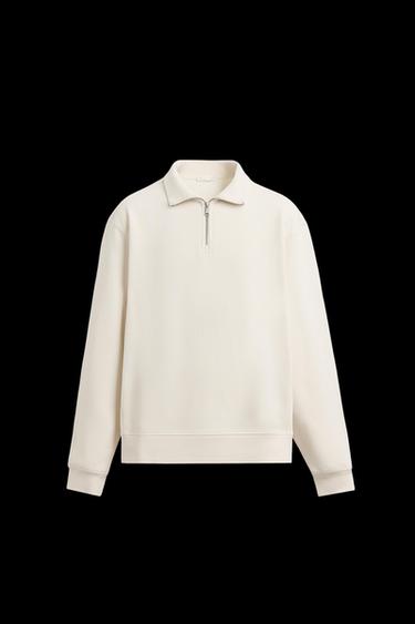 BASIC QUARTER-ZIP SWEATSHIRT - Oyster-white by Zara