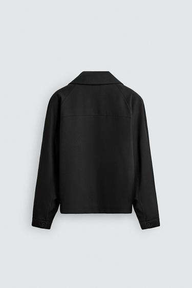 Zara TWILL TEXTURED OVERSHIRT - Black
