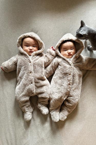 FAUX FUR HOODED SWEATSHIRT - Stone by Zara