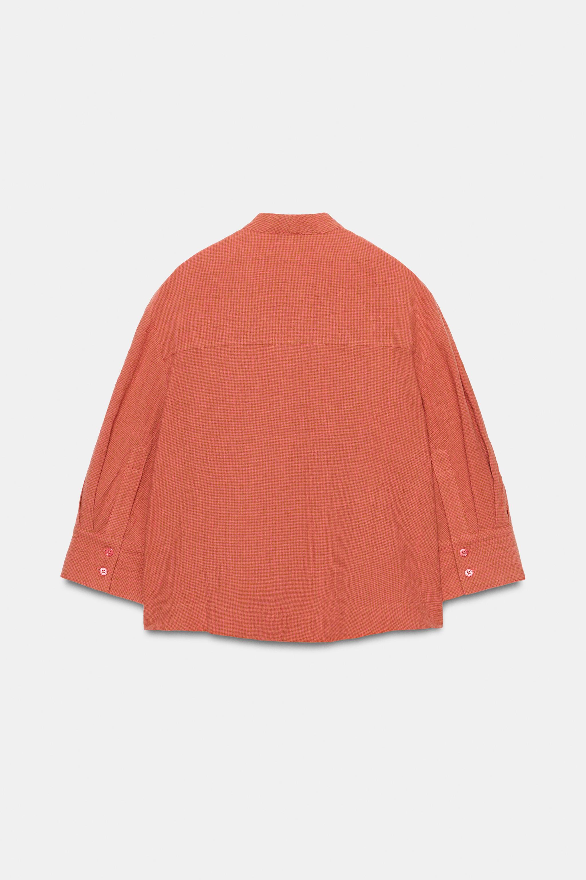 Zara ZW COLLECTION BAĞLAMALI KETEN İÇERİKLİ GÖMLEK görsel 7