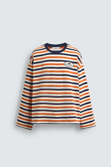 STRIPED JACQUARD PATCH T-SHIRT - striped by Zara
