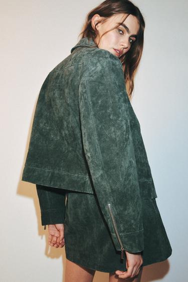 100% LEATHER SUEDE JACKET - Khaki by Zara - Image 4