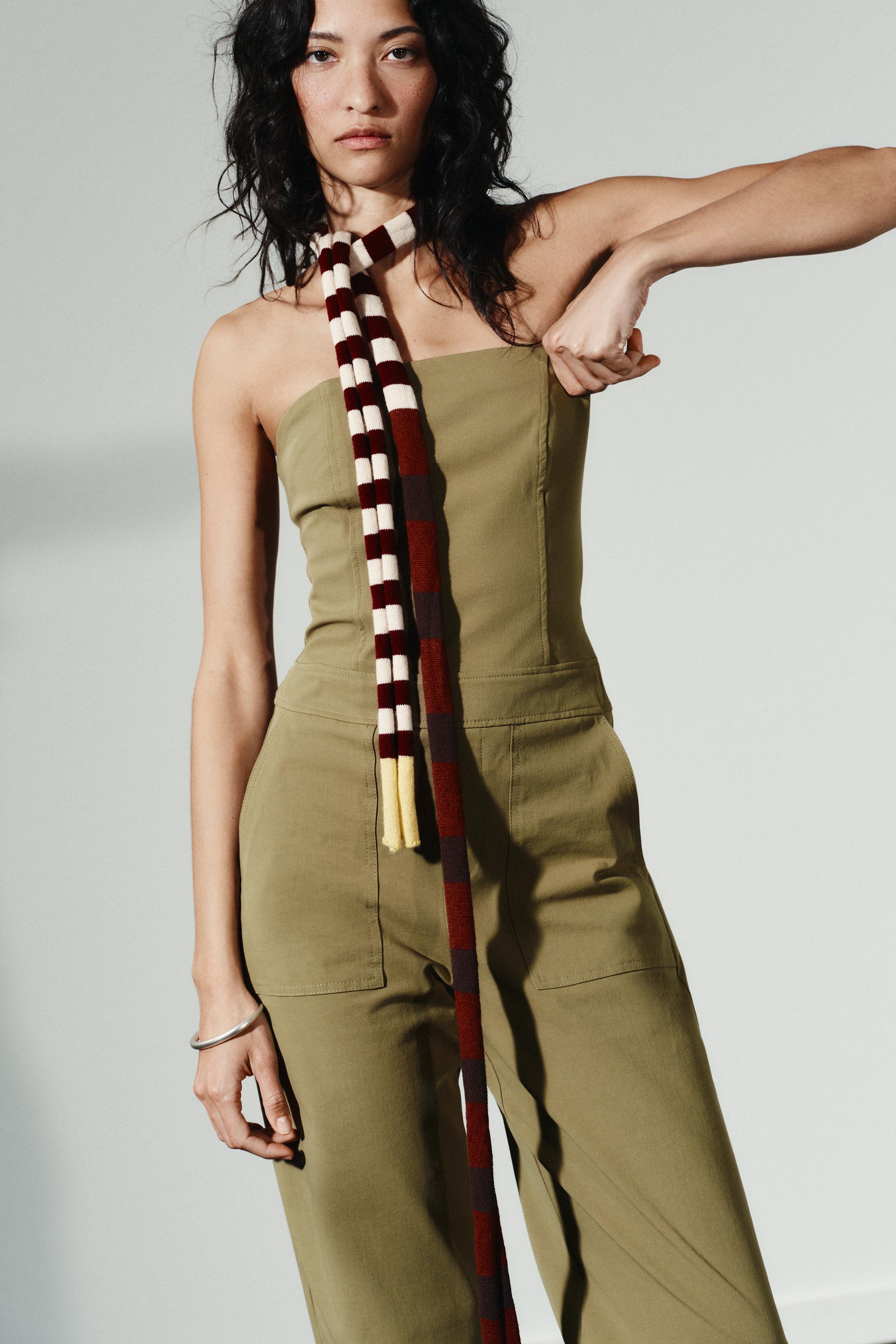 ストラップレスロングジャンプスーツ - グリーン