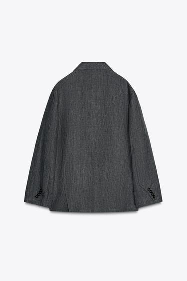ZW COLLECTION MINIMAL 100% LINEN BLAZER - Grey by Zara - Image 5