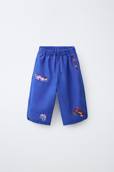 БРЮКИ BAGGY С ВЫШИВКОЙ SISSEL EDELBO X ZARA KIDS — ЯРКО-СИНИЙ от Zara