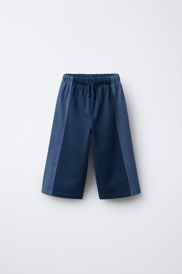 STRAIGHT PLUSH TROUSERS WITH CORDUROY SIDE STRIPE - Blue by Zara