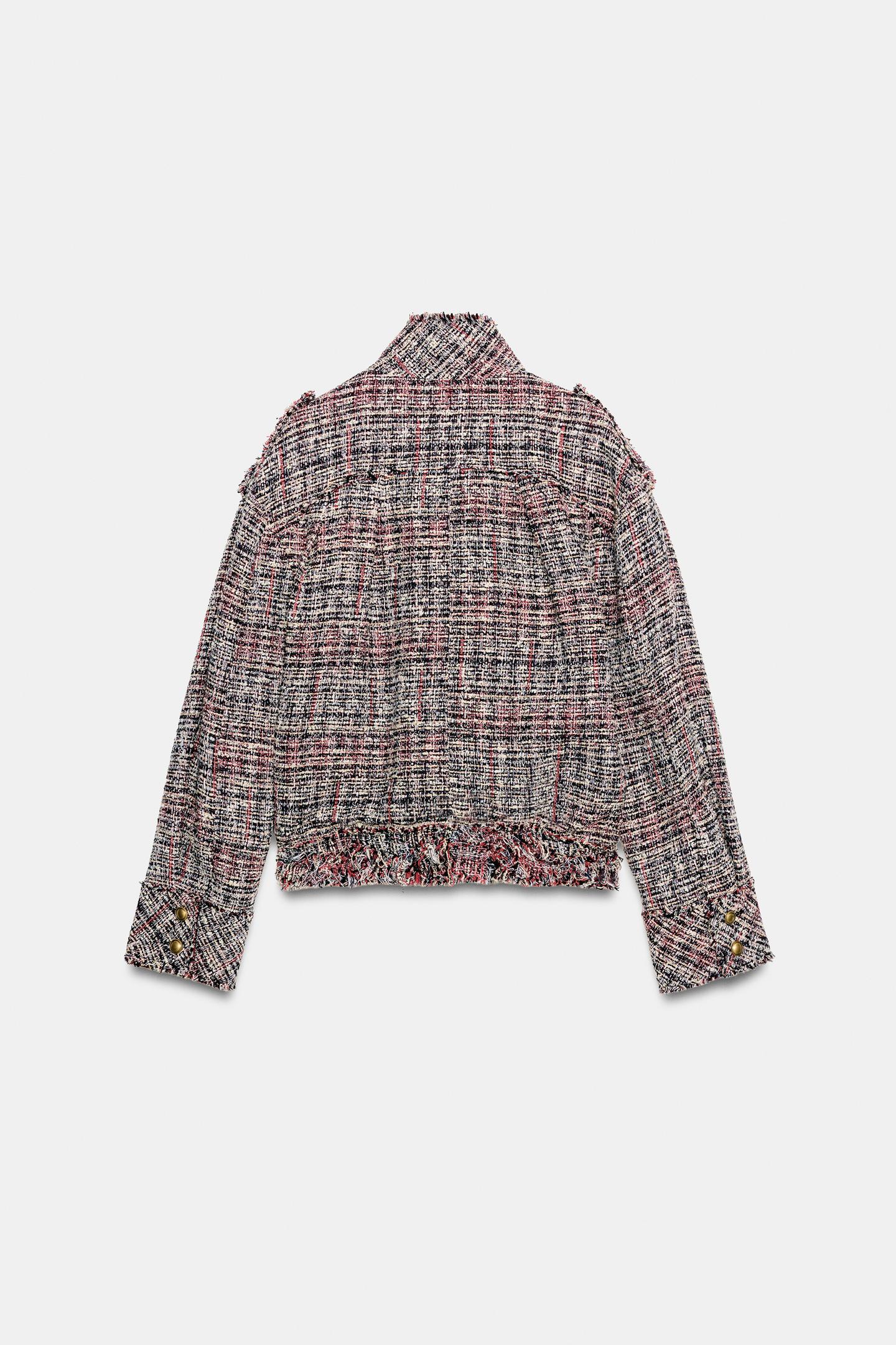 Женская куртка Zara ZW Collection Textured Bomber, цвет: Тёмно-синий — фото 8