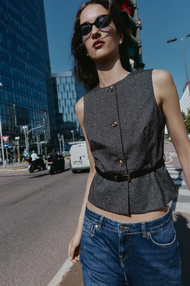 MARLED WAISTCOAT TOP WITH BELT - Grey marl by Zara - Image 5