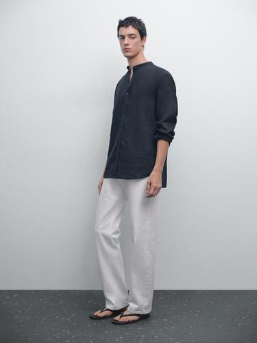 Zara Regular-fit shirt with stand collar - Navy blue - Image 0