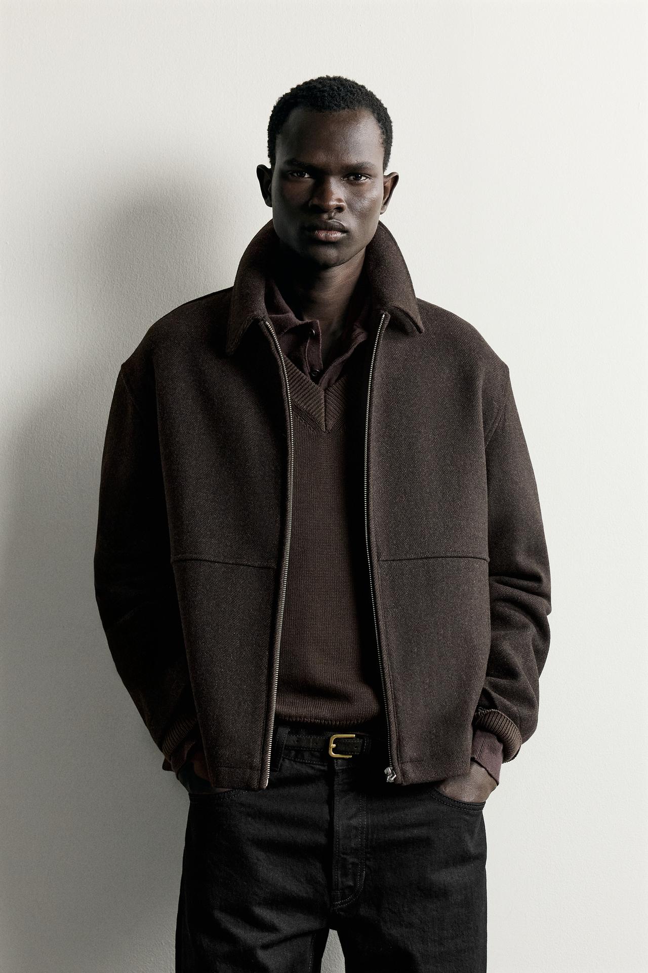 WOOL-BLEND REGULAR FIT JACKET — Brown