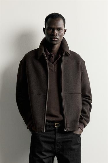 WOOL-BLEND REGULAR FIT JACKET — Brown 2