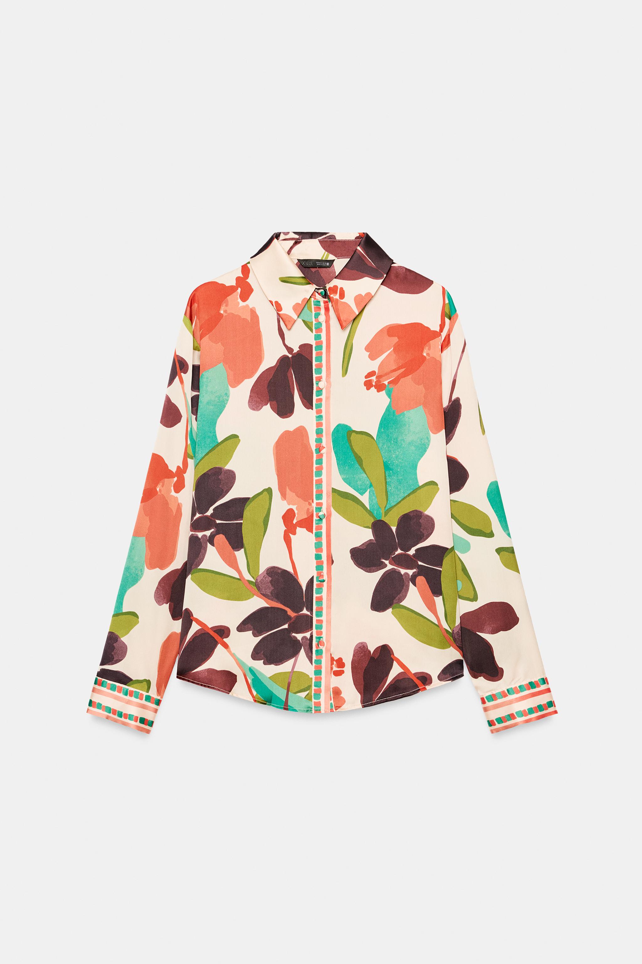 FLORAL PRINT SATIN EFFECT SHIRT