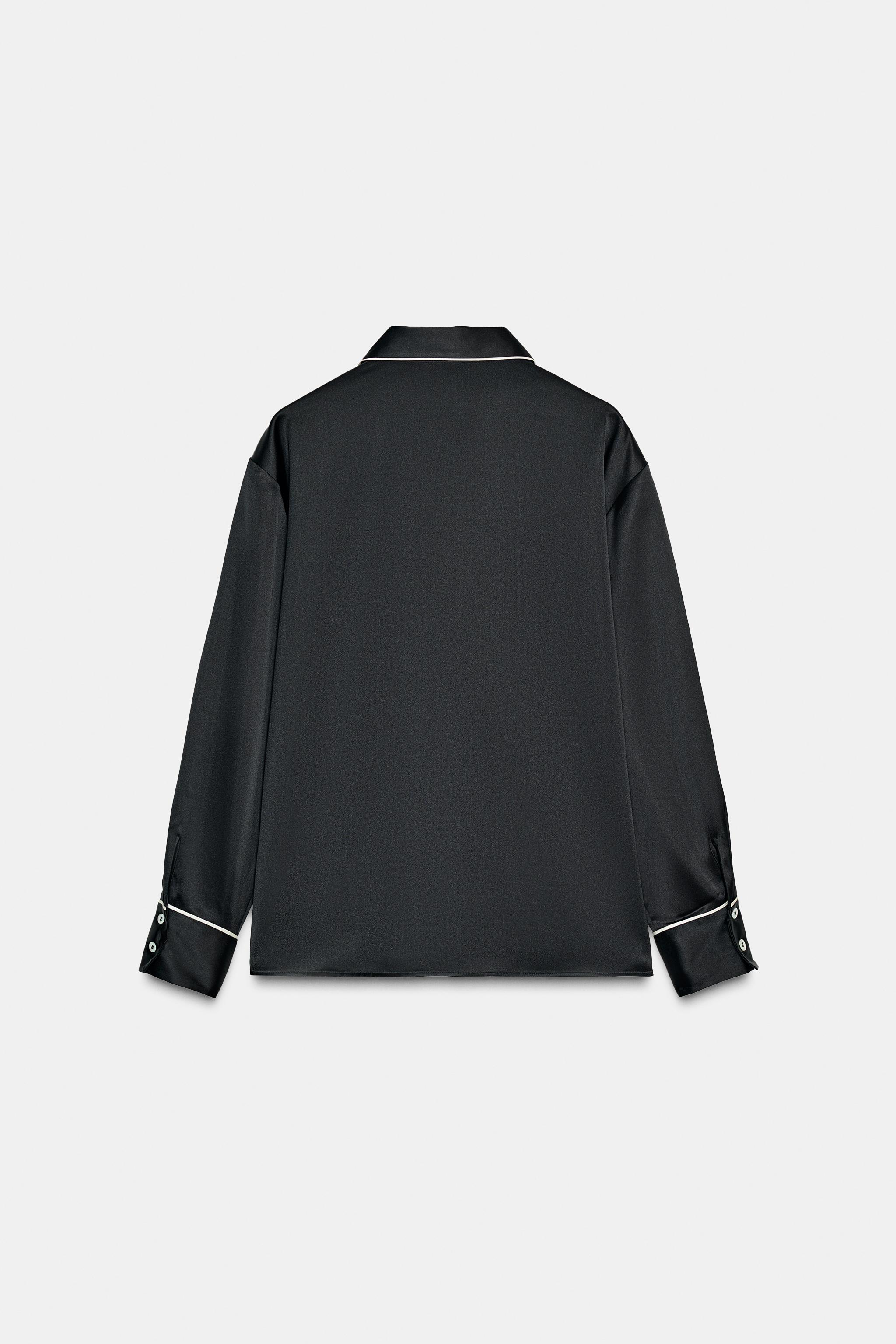CONTRASTING PIPING OVERSIZED SATIN SHIRT