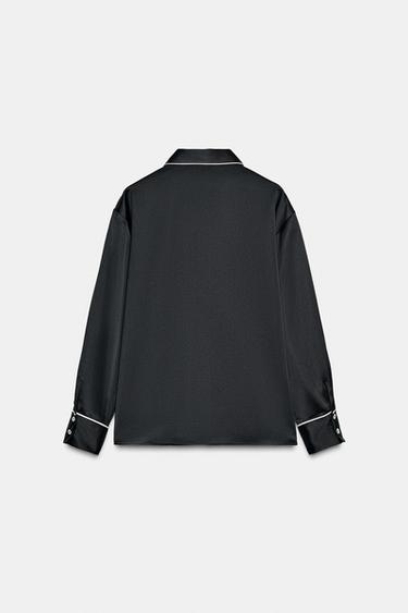 CHEMISE OVERSIZE SATINÉE À LISERÉS CONTRASTANTS - Noir de Zara - Image 5