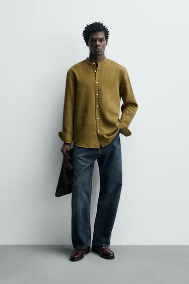 ÁO SƠ MI VẢI LINEN - COTTON - Màu xanh ô liu từ Zara