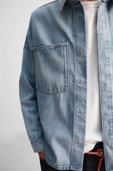 Zara 水洗休閒版襯衫 - 淡藍色