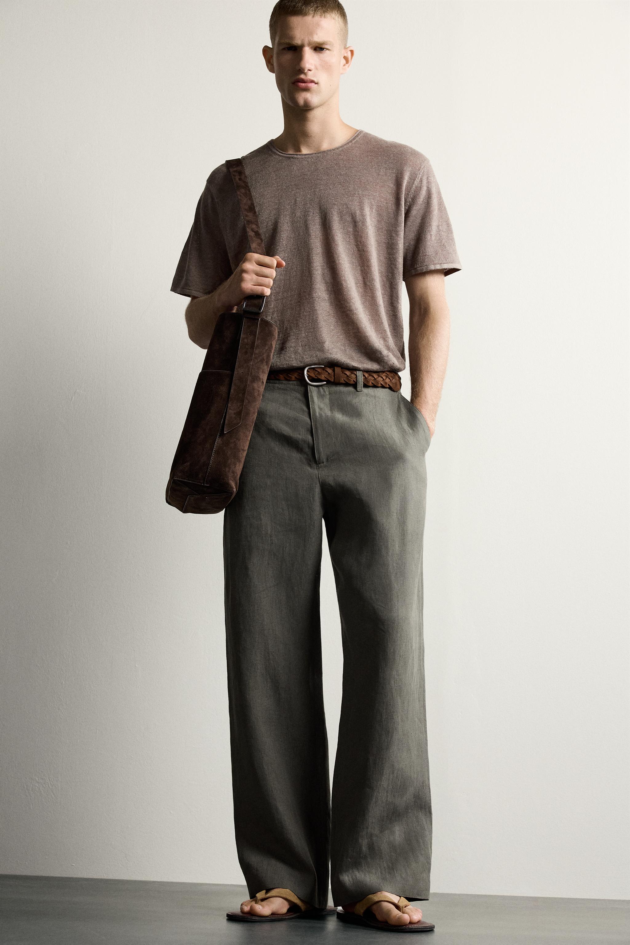 Мужские футболки Zara 100% LINEN RELAXED FIT KNIT T-SHIRT — фото 5