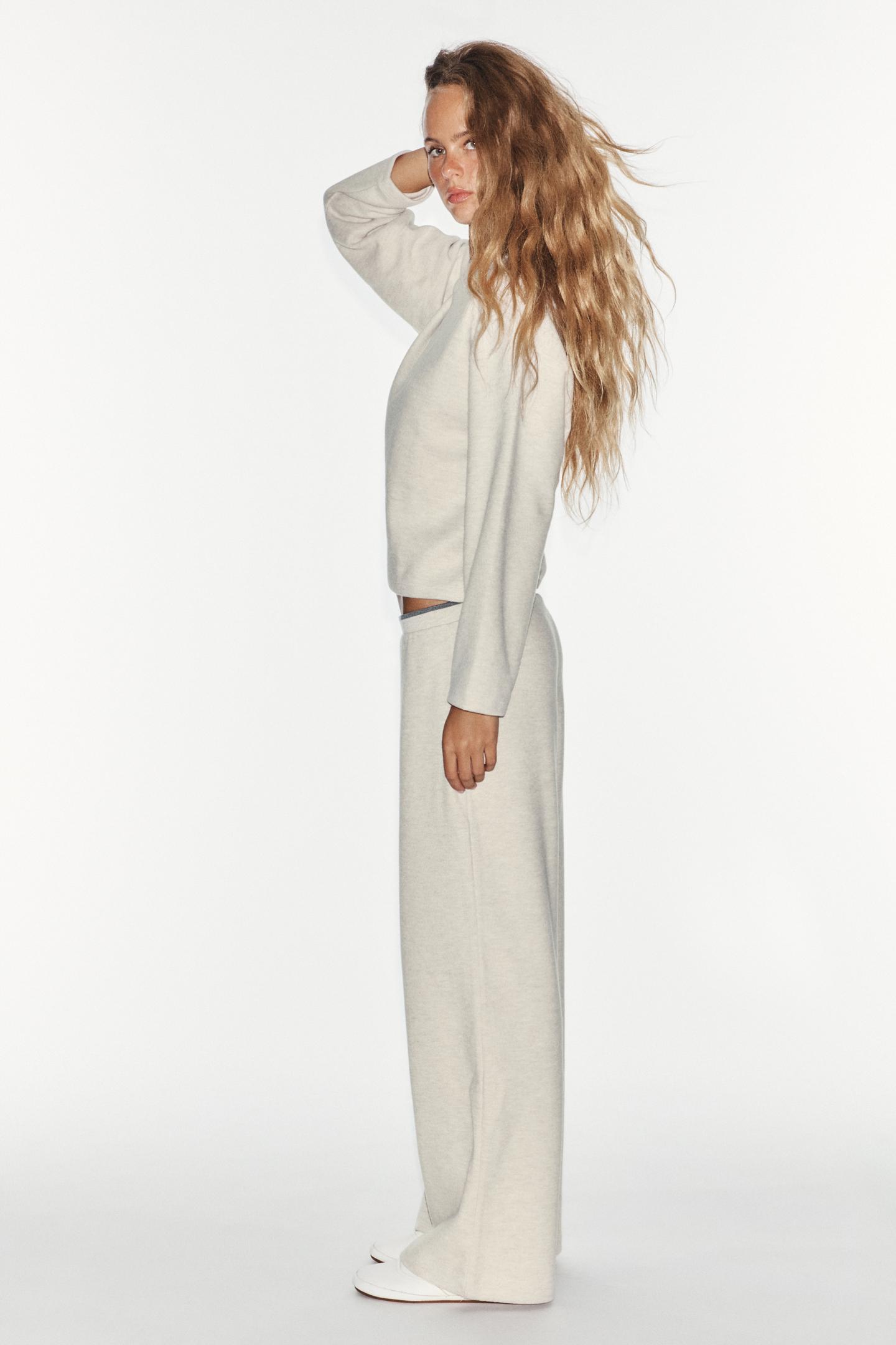 Женские брюки Zara Soft Contrast-Stripe, цвет: Бежевый меланжевый — фото 4