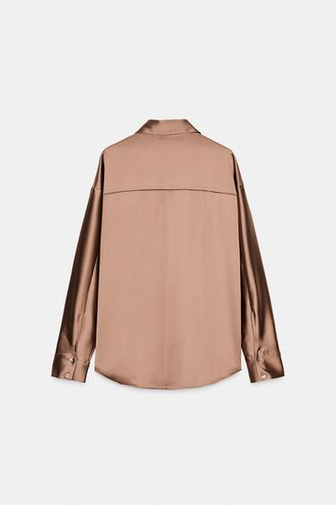 SATIN DROP-SHOULDER SHIRT - Mid-camel by Zara - Image 5