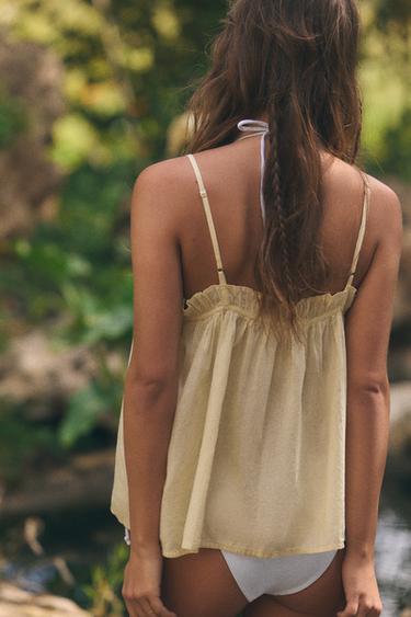 WASHED TOP WITH TIE DETAIL - Light yellow by Zara - Image 4