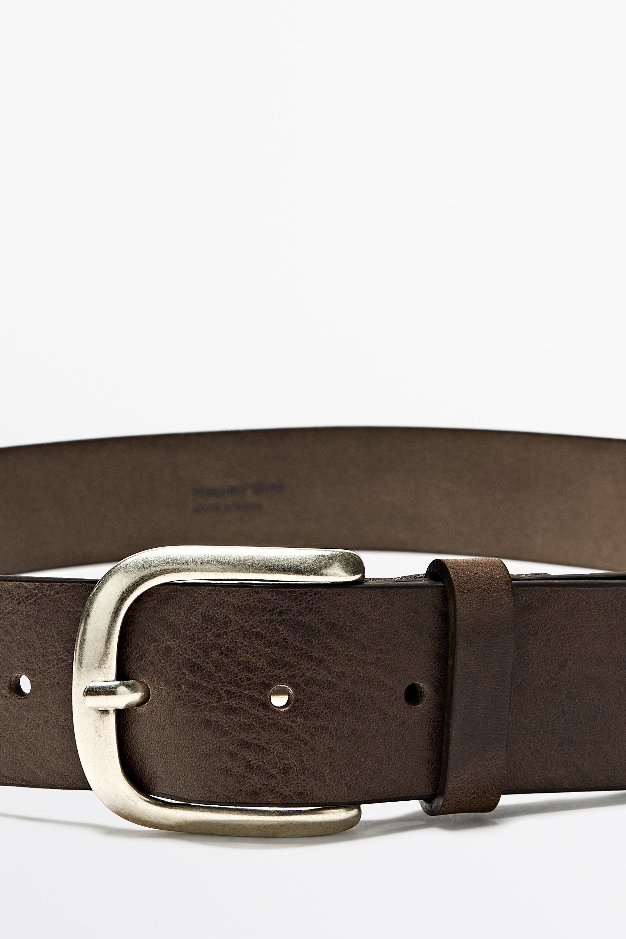 Nappa leather belt with arched buckle