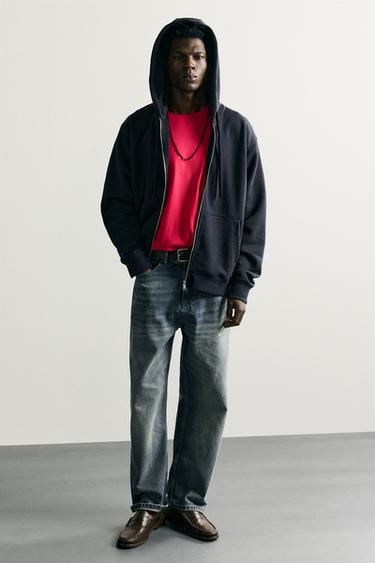 Zaras SWEATSHIRT RELAXED FIT DRAGKEDJA HUVA - Marinblå