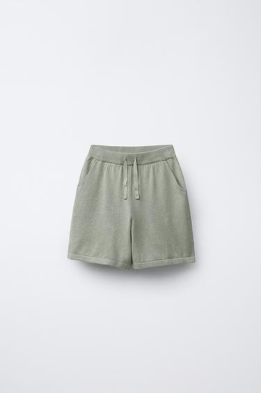 LINEN BLEND KNITTED BERMUDA SHORTS - Light khaki by Zara