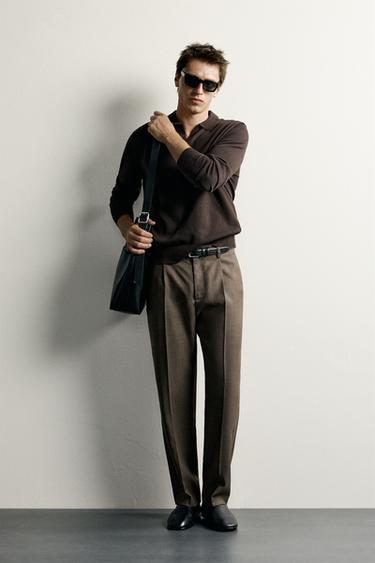 Zara 棉麻混紡針織 POLO 衫 - 棕色