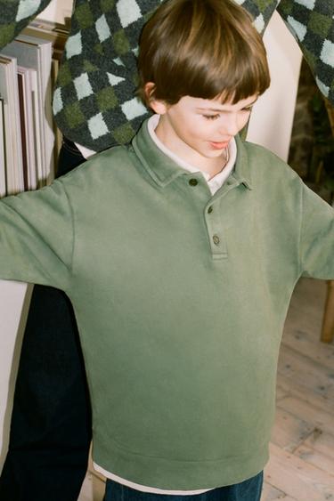 Zara LABEL POLO SWEATSHIRT - Green