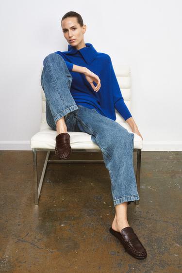 Zara LONG BATWING SLEEVE KNIT JUMPER - Bluish