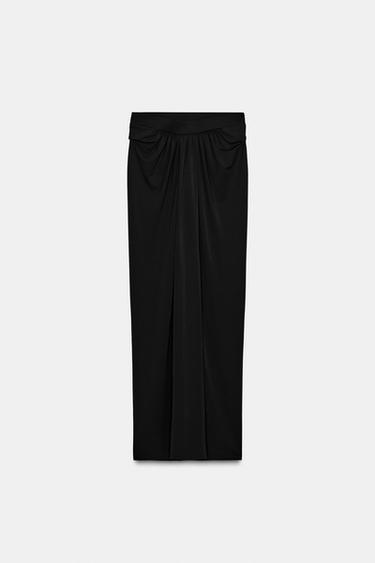 LONG CREPE GATHERED SKIRT - Black by Zara