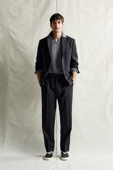 100% WOOL REGULAR FIT SUIT TROUSERS - Dark navy by Zara