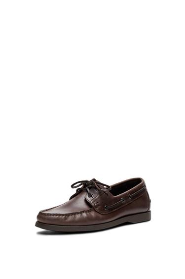 Zara Oiled leather boat shoe - Dark brown