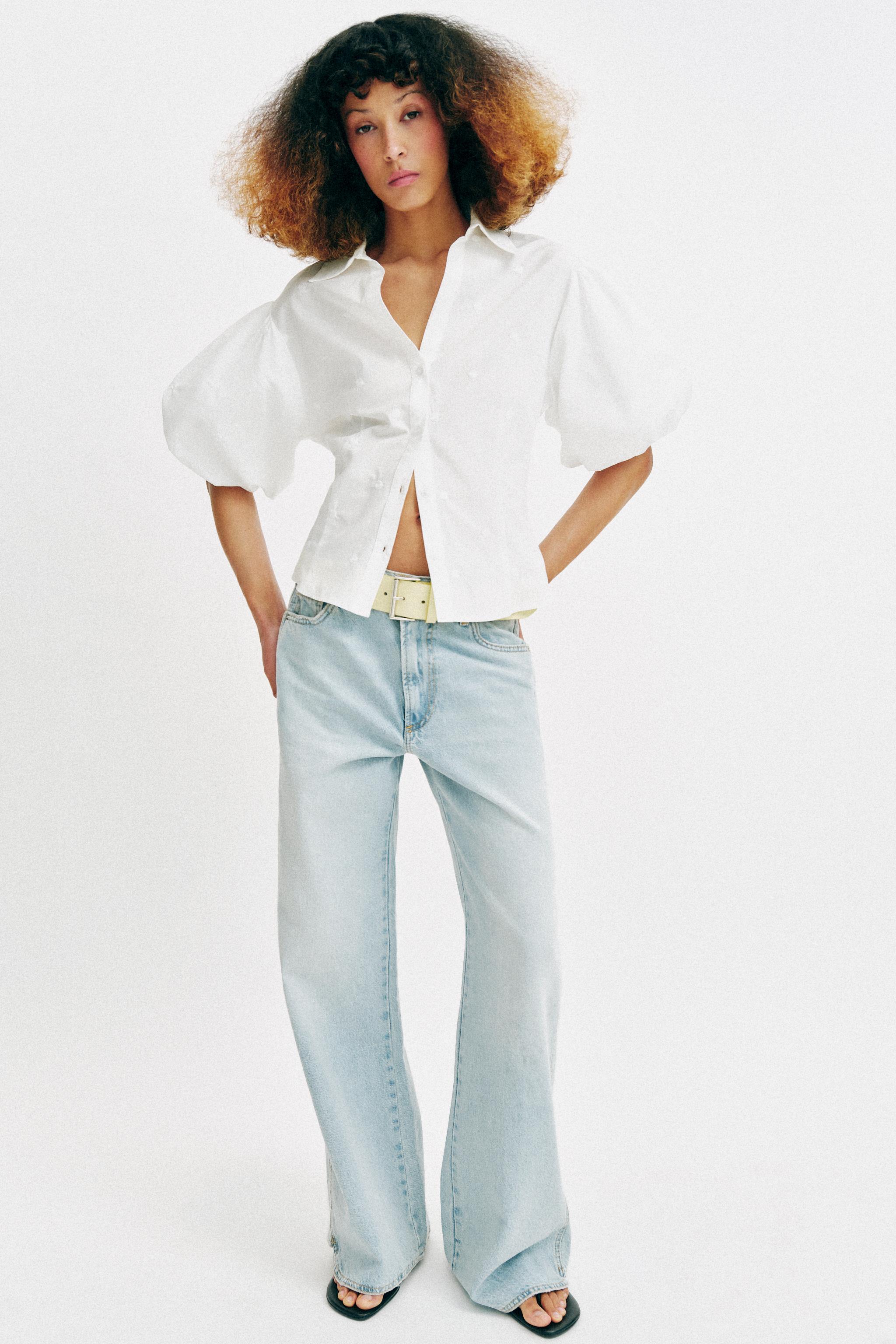 刺繍入りパフスリーブシャツ - ホワイト | ZARA Japan / 日本
