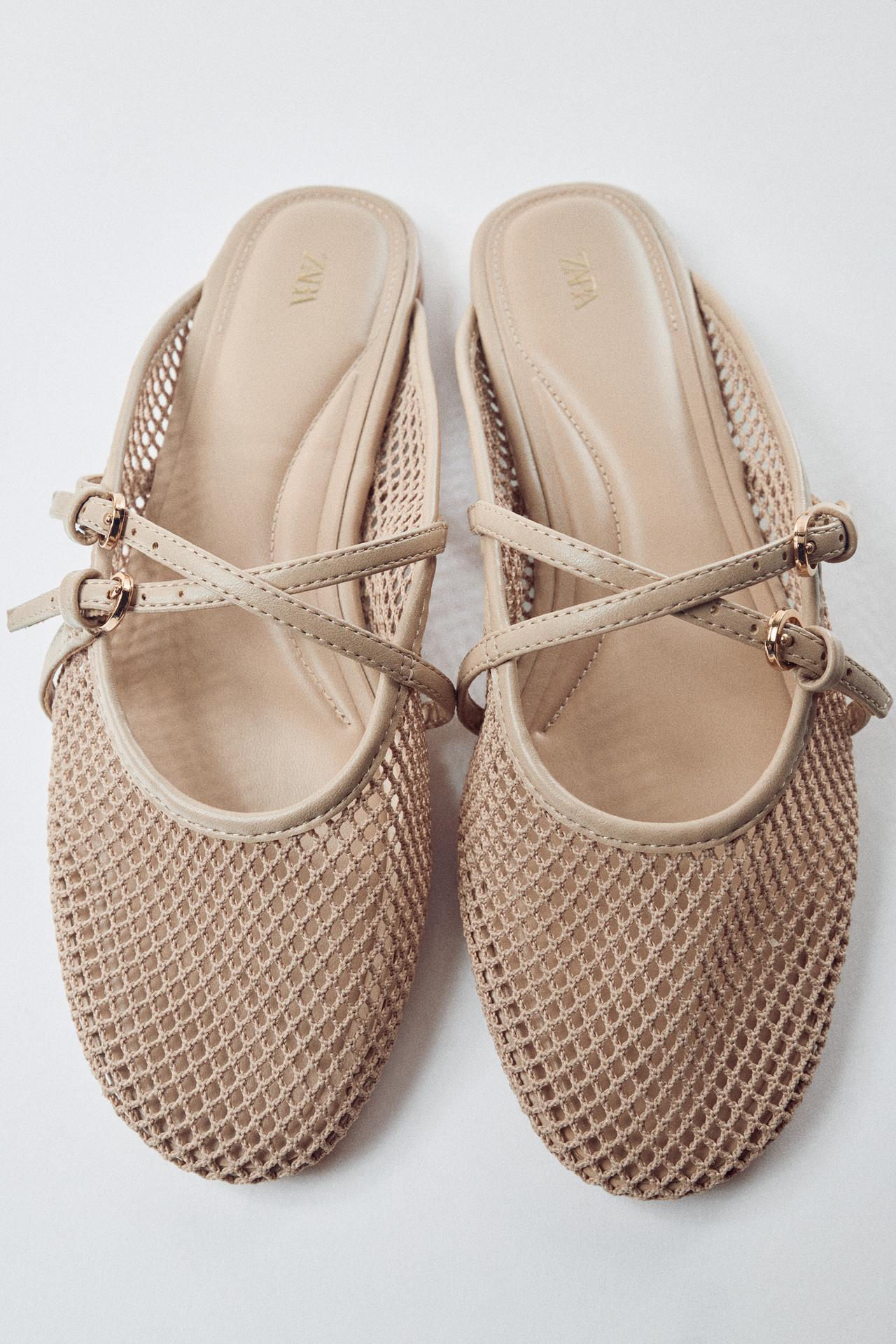 MESH SLINGBACK BALLET FLATS — Beige