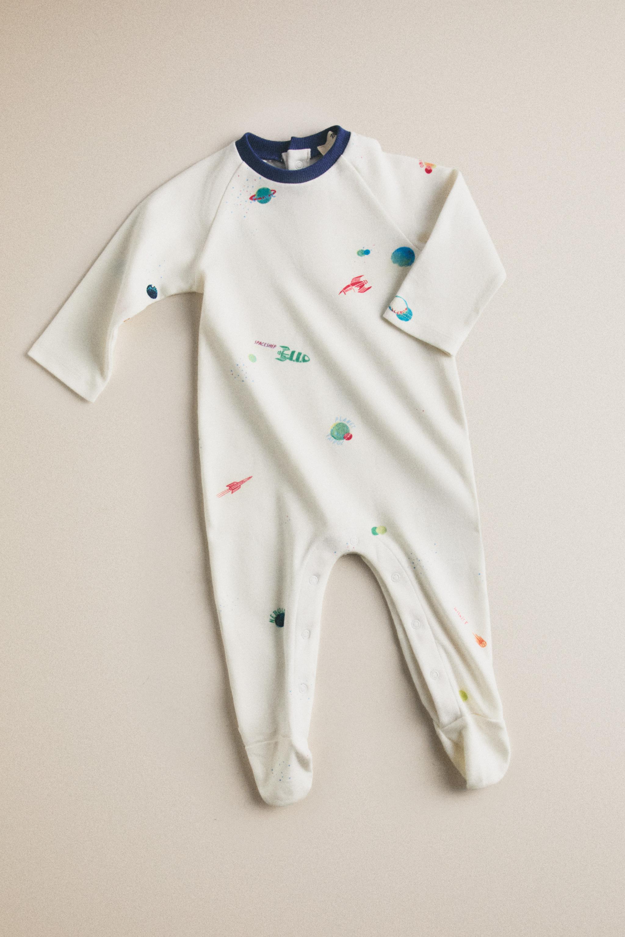 BABY SPACE FOOTED ROMPER — Oyster-white