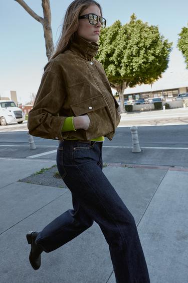 100% LEATHER BOMBER JACKET - Khaki by Zara - Image 5