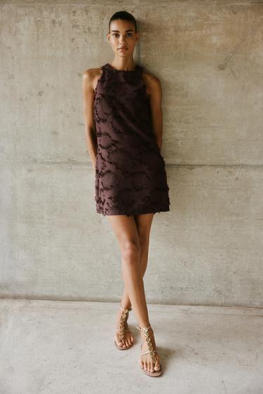 Vestidos Marrones Para Dama VESTIDO MINI MANGA CORTA Marru00f3n