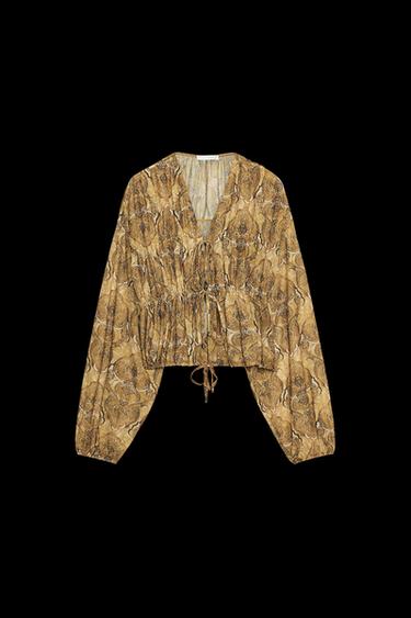 Zara PRINTED TIE TOP - Greens - Image 0