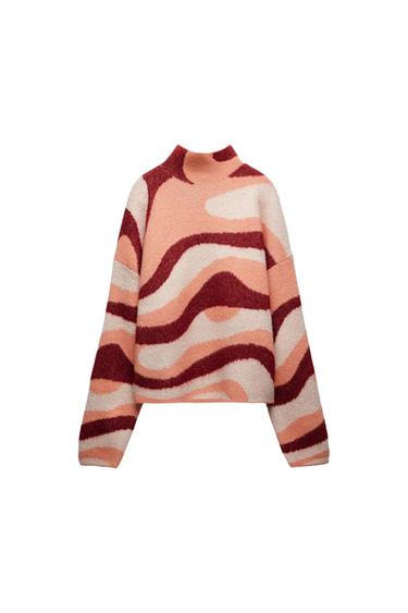 JACQUARD ANIMAL PRINT KNIT SWEATER