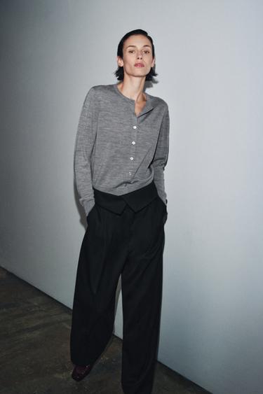 100% WOOL PLAIN KNIT CARDIGAN - Grey marl by Zara