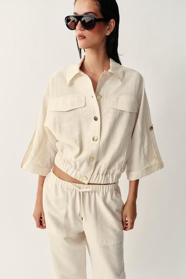 SAFARI BLOUSE WITH TURN-UP SLEEVES - Light beige by Zara